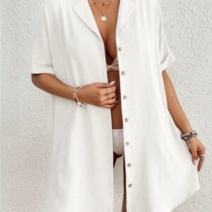 Bsubseach white swimsuit coverup white button down ruffle sleeve beach